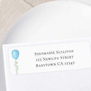 Blaue Ballon-Eukalyptus-Baby-Shower-Rücksendeadres
