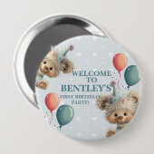 Blaue Ballon-Igel-Feier Button (Vorne & Hinten)