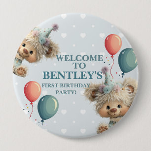Blaue Ballon-Igel-Feier Button
