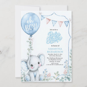 Blaue Ballon süße Elefanten-Baby-Party-Einladung Einladung