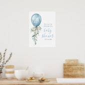 Blaue Ballonbegrüßung zur Babyparty mit Grünzeug Poster (Küche)