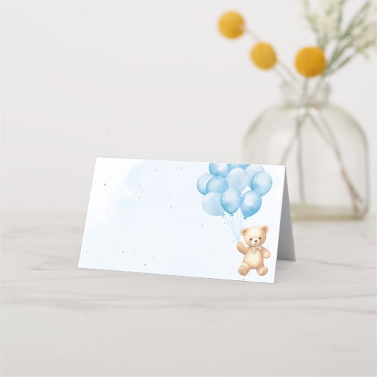 Blaue Ballons, die eine Babydusche tragen Platzkarte (Vorderseite)