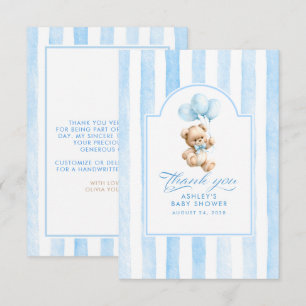 Blaue Ballons und Teddybär Baby Shower  Dankeskarte