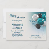 BLAUE BALLOONS BABY SHOWER BOY EINLADUNG (Vorderseite)