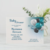 BLAUE BALLOONS BABY SHOWER BOY EINLADUNG (Stehend Vorderseite)