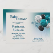 BLAUE BALLOONS BABY SHOWER BOY EINLADUNG (Vorne/Hinten)