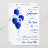 Blaue Balloons. Elegante Hochzeitskarte. Einladung (Vorne/Hinten)