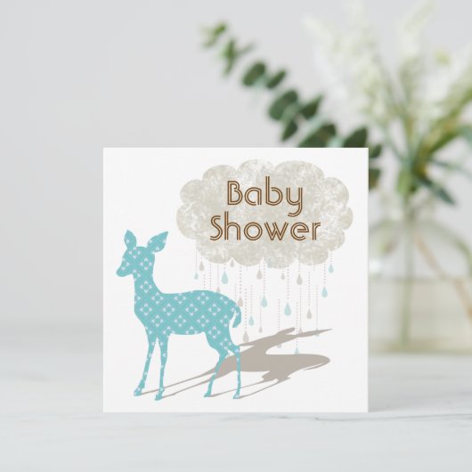 Blaue Bambi Babyparty Inviation Einladung (Stehend Vorderseite)