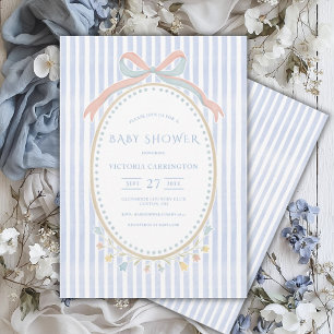 Blaue Band Blumen Aquarell Vintage Baby Shower Einladung
