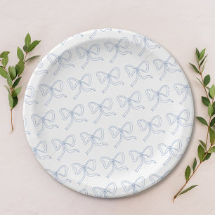 Blaue Band Koketten-Schleife Baby Shower Papier-Te Pappteller