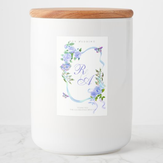 Blaue Band Monogramm Hochzeit Lebensmitteletikett (Vorderseite)