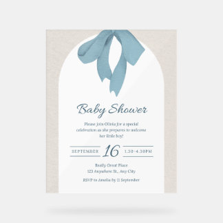 Blaue Band-Schleife Baby Shower Einladung Bogen Acrylschild