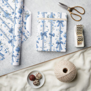 Blaue Bänder und Schleifen Toile Coquette Muster  Geschenkpapier