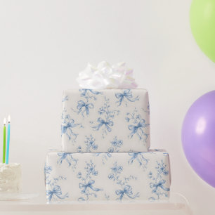 Blaue Bänder und Schleifen Toile Coquette Muster  Geschenkpapier