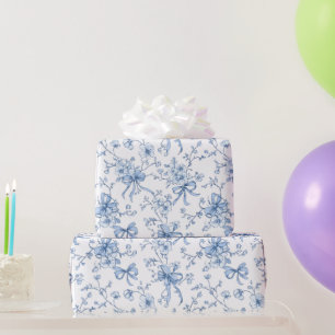 Blaue Bänder und Schleifen Toile Coquette Muster  Geschenkpapier