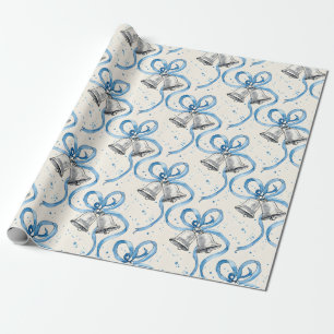 Blaue Bänder und Silberglocken Sahne Geschenkpapier