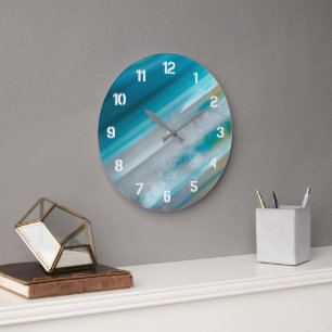 Blaue Bänderung-Achat-Muster Große Wanduhr