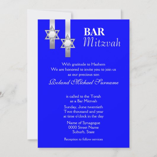 Blaue Bar mitzvah-Feierlichkeiten Einladung (Vorderseite)