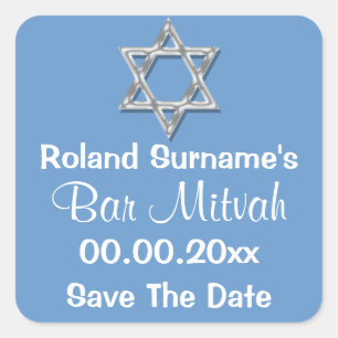 Blaue Bar mitzvah SAVE THE DATE Quadratischer Aufkleber
