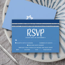 Blaue Bar Mizwa Silber Tallit Schrift Fett Modern