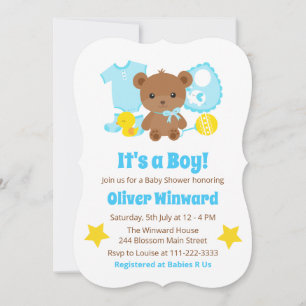 Blaue Bär-Teddybär-Kleidung Baby-Party Einladung