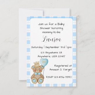 Blaue Bären-Baby-Shower-Einladung für Baby Boy