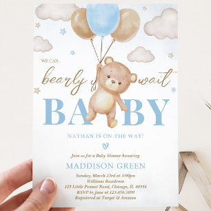 Blaue Bären-Ballon-Baby-Party Einladung