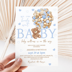 Blaue Bären-Ballon-Baby-Shower-Einladung Einladung