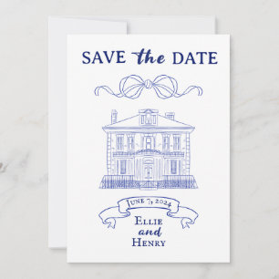 Blaue Barock-Foto-Save-the-Date-Einladung Einladung