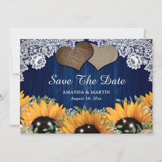 Blaue Barriere und Sonnenblume speichern die Datum Save The Date (Vorderseite)