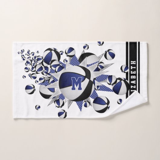 Blaue Basketball-Stars mit Monogramm Handtuch (Handtuch)