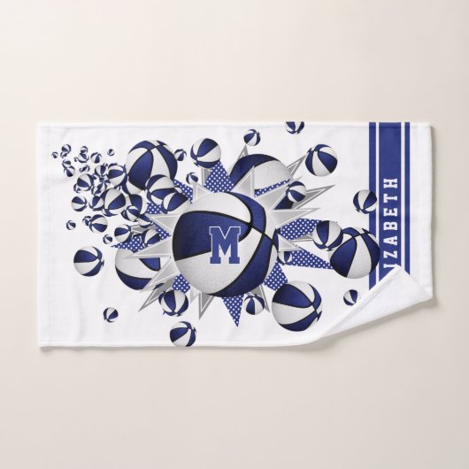 Blaue Basketball-Stars mit Monogramm Handtuch (Handtuch)