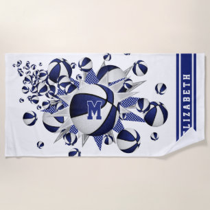 Blaue Basketball-Stars mit Monogramm Strandtuch