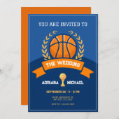 Blaue Basketballtrophie Hochzeit Einladung (Vorne/Hinten)