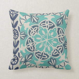 Blaue Batik-Fliese I Kissen