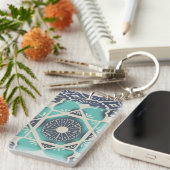 Blaue Batik-Fliese II Schlüsselanhänger (Vorderseite rechts)