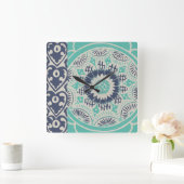 Blaue Batik-Fliese III Quadratische Wanduhr (Zuhause)