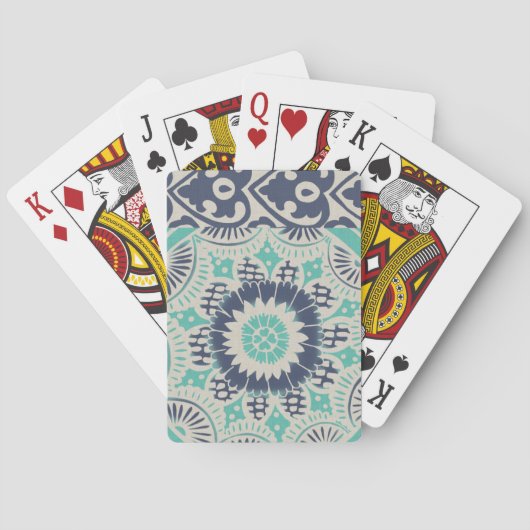 Blaue Batik-Fliese III Spielkarten (Rückseite)