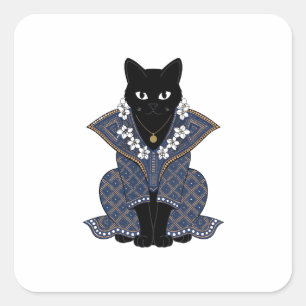 Blaue Batik-Katzen-Mystik-Art-Aufkleber Quadratischer Aufkleber