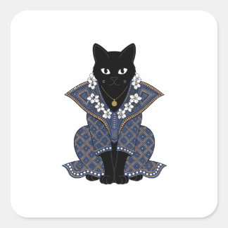 Blaue Batik-Katzen-Mystik-Art-Aufkleber Quadratischer Aufkleber