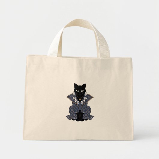 Blaue Batik-Katzenkönigin-Tasche Mini Stoffbeutel (Vorne)