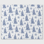 Blaue Baumstruktur und Schneeflockenmuster Geschenkpapier (Flach)
