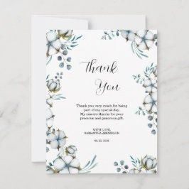 Blaue Baumwollsorten-Blume-Eukalyptus-Brautparty Dankeskarte