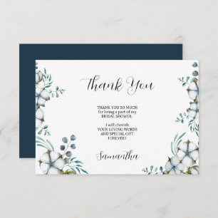Blaue Baumwollsorten-Blume-Eukalyptus-Brautparty Dankeskarte