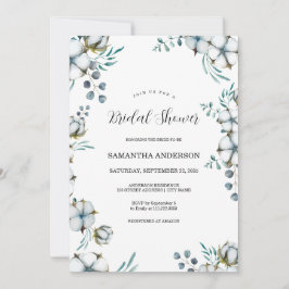 Blaue Baumwollsorten-Blume-Eukalyptus-Brautparty Einladung