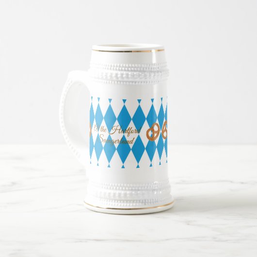 Blaue bayerische Prost! Brezel NAME Bierglas (Vorderseite Links)