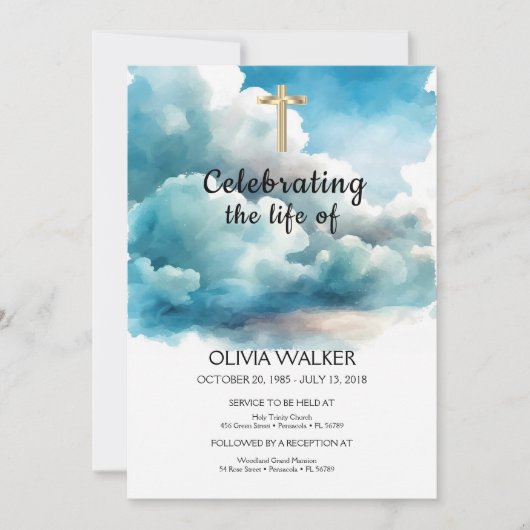 Blaue Beerdigung, Feiern des Lebens Einladung (Vorderseite)