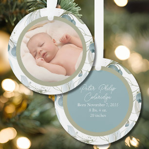 Blaue Beeren-Botanik Baby-Foto Ornament