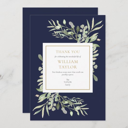 Blaue Begräbnisgrün der Marine Dankeskarte (Vorne/Hinten)