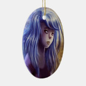 Blaue behaarte Mädchen-Verzierung Keramik Ornament (Rechts)